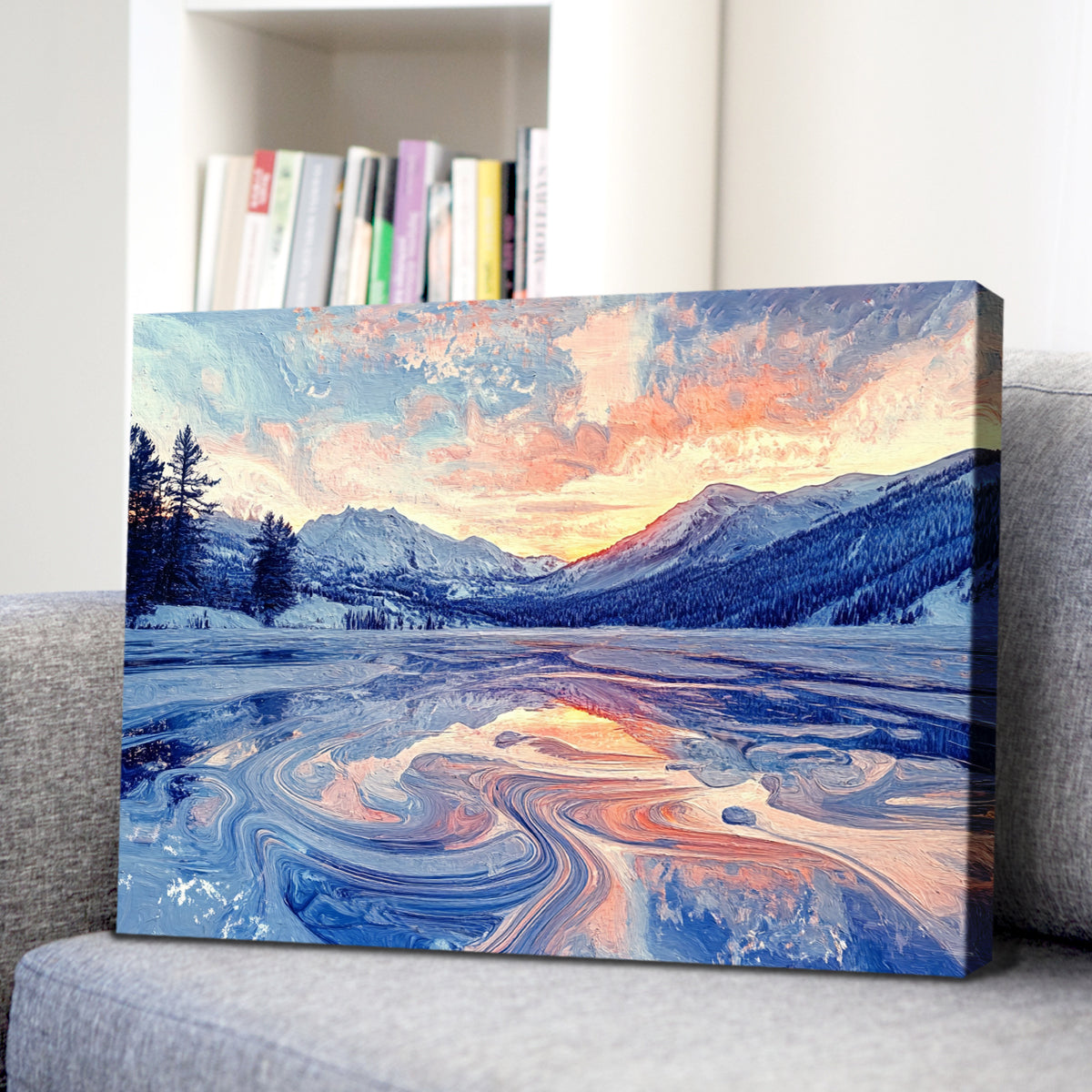 Winter Serenity Mountain Landscape Abstract Canvas Wall Art
