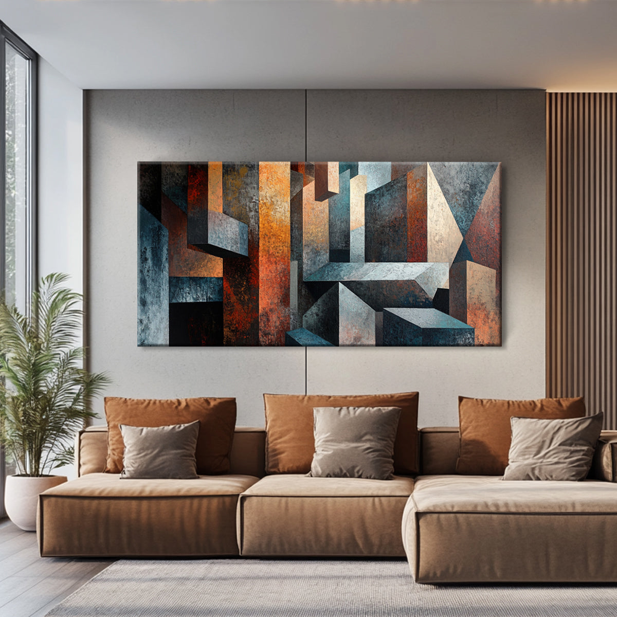 Geometric Harmony Cubism Abstract Canvas Wall Art