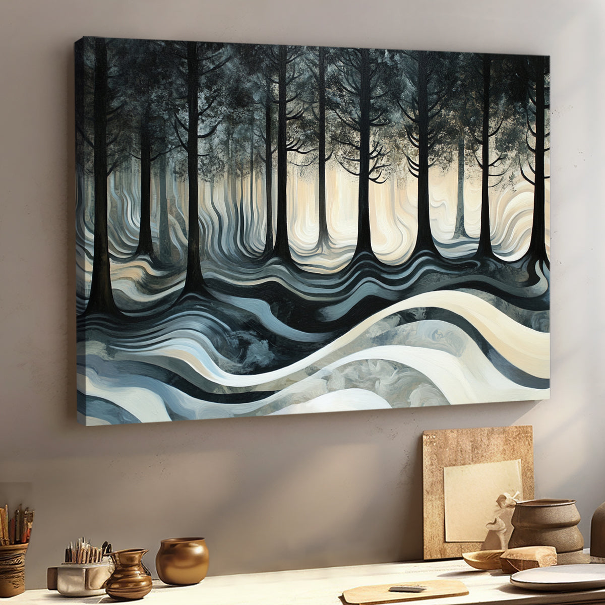 Whispering Woods Nature Abstract Canvas Wall Art for Living Room