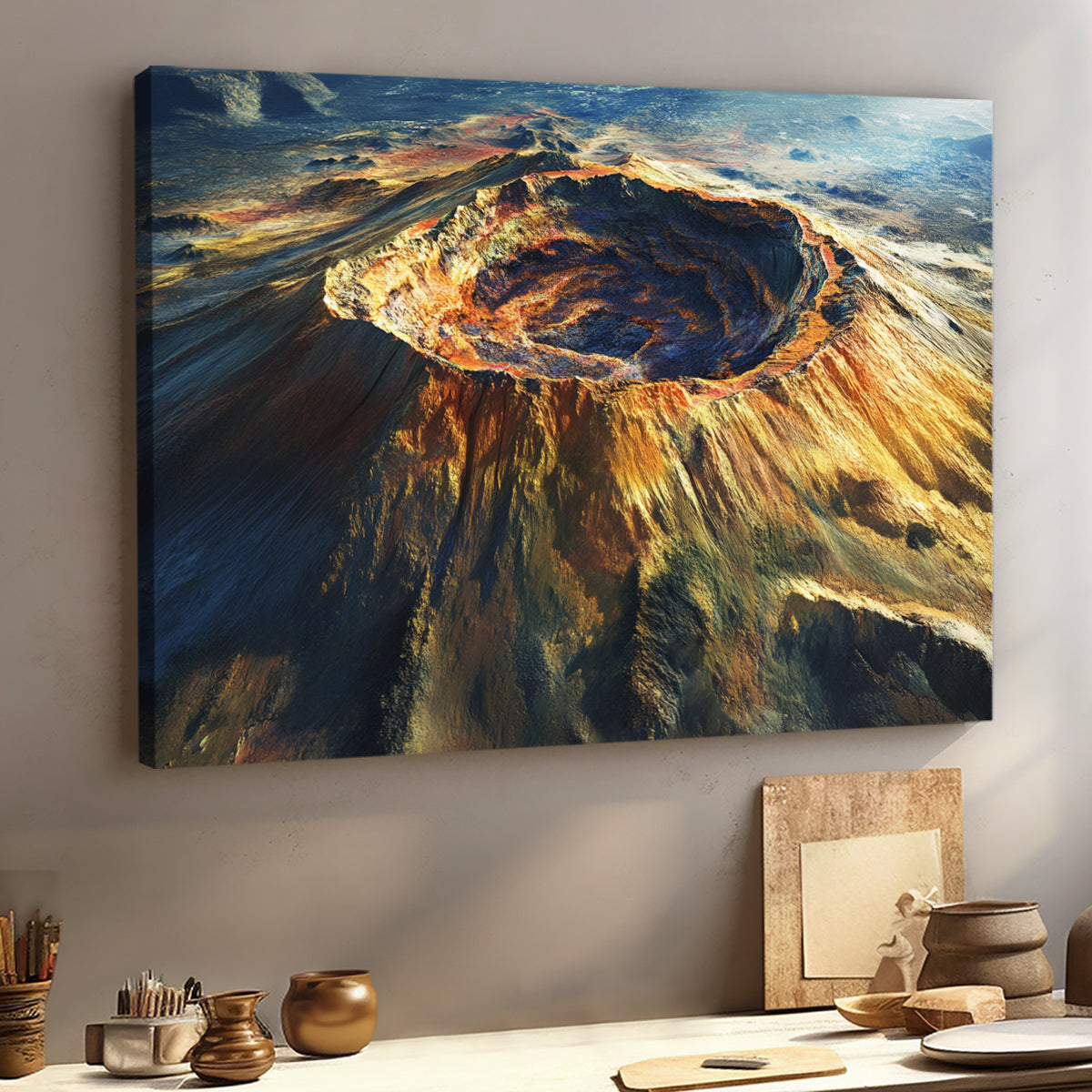 Fiery Crater Mountain Dramatic Abstract Canvas Wall Art