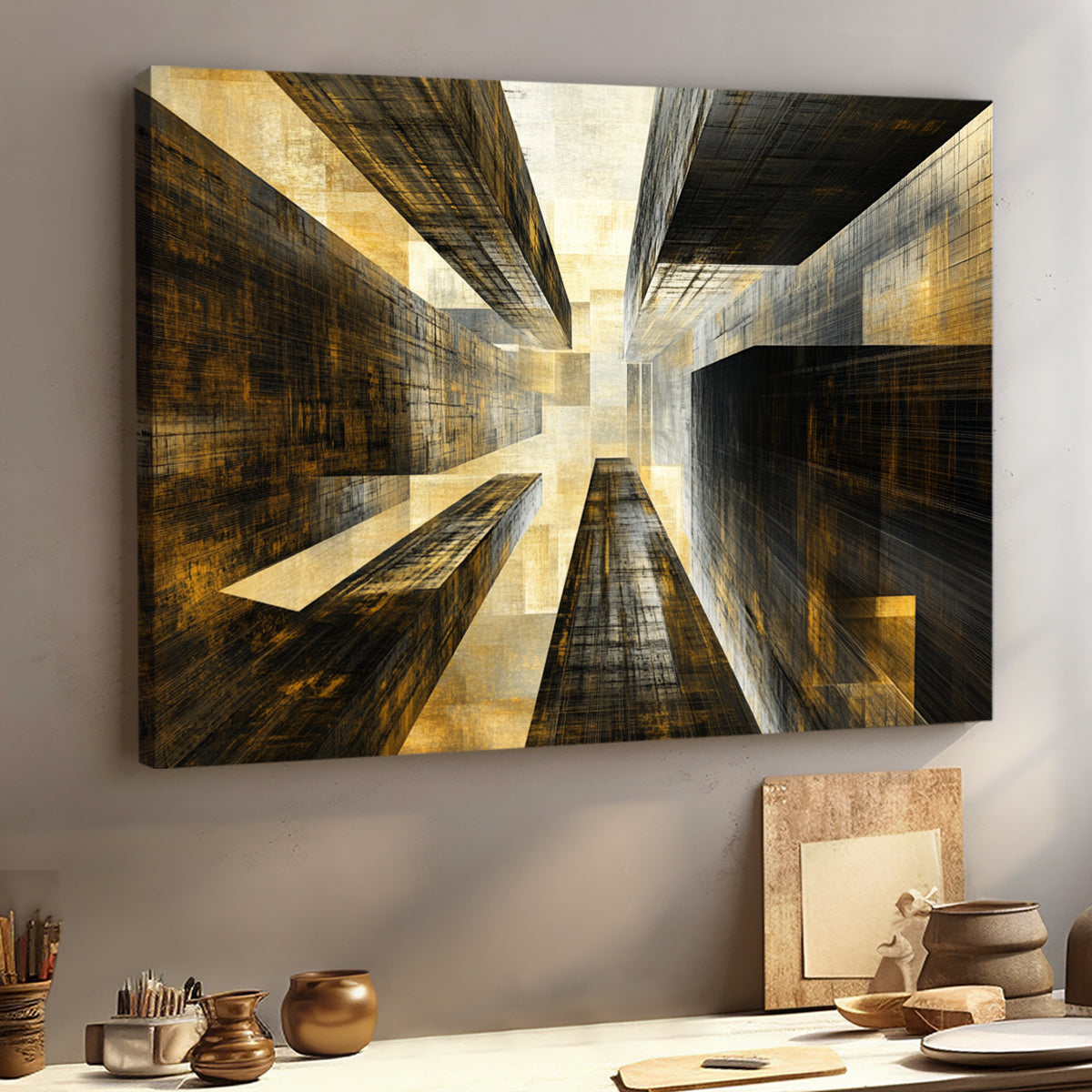 Urban Ascent Geometric Abstract Canvas Wall Art
