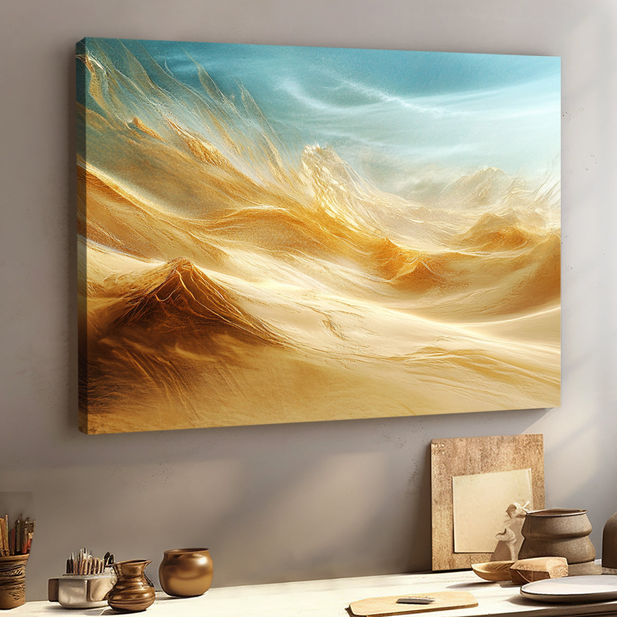 Desert Dreams Golden Landscape Abstract Canvas Wall Art