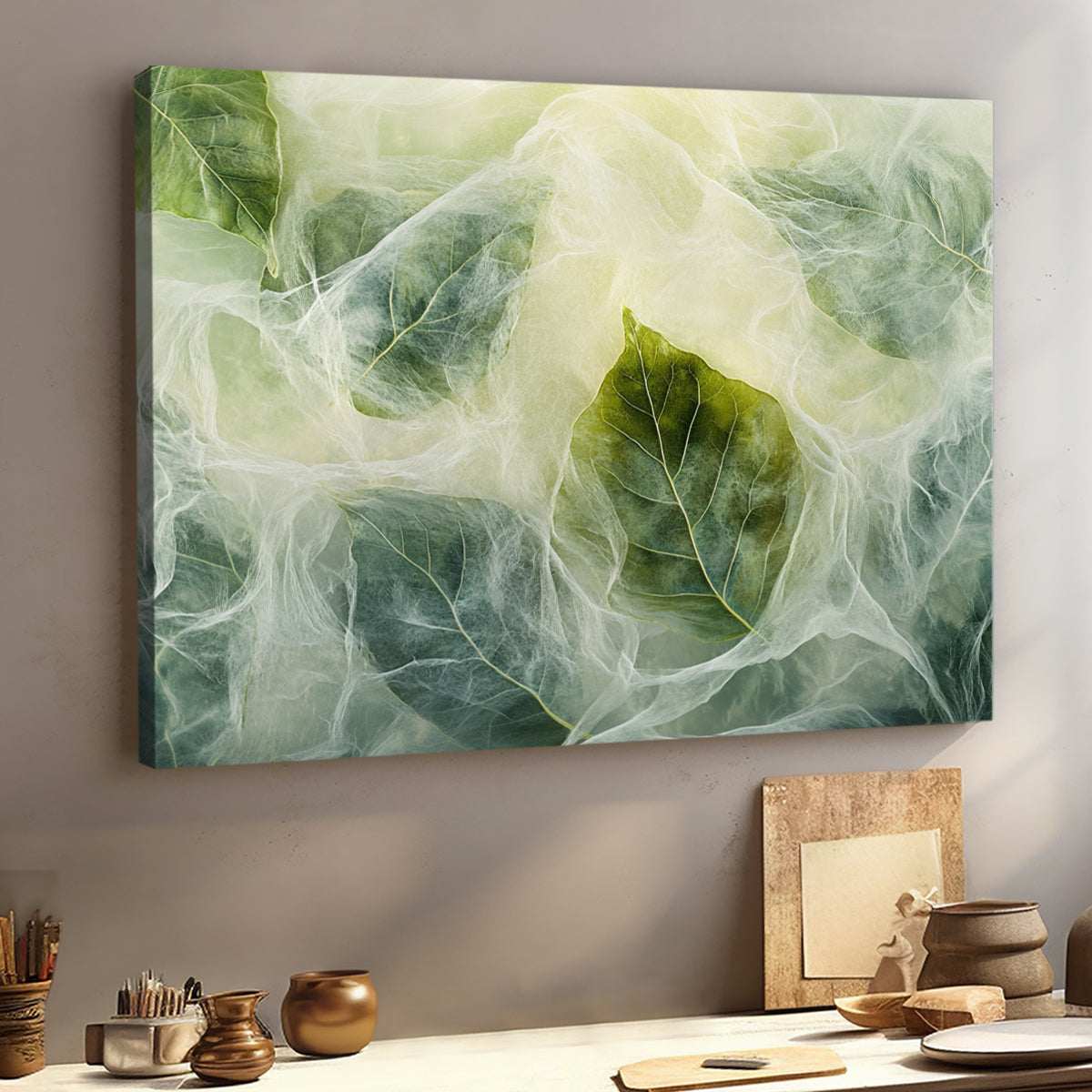 Ethereal Leaves Nature Abstract Canvas Wall Art for Living Room