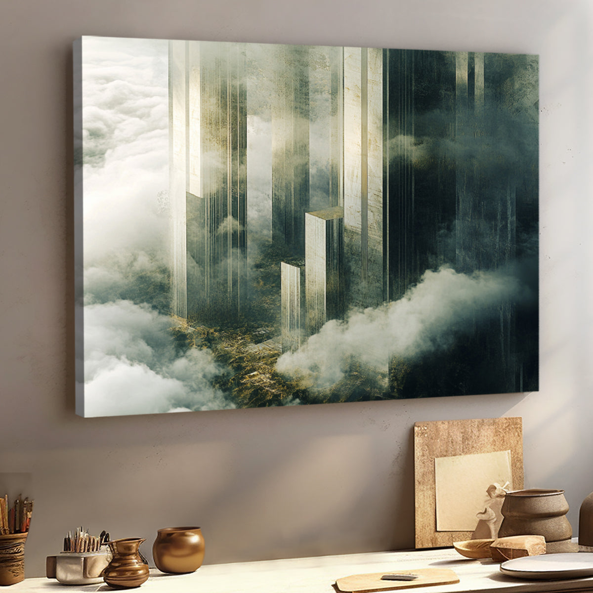 Celestial Towers Architectural Landscape Abstract Canvas Wall Art
