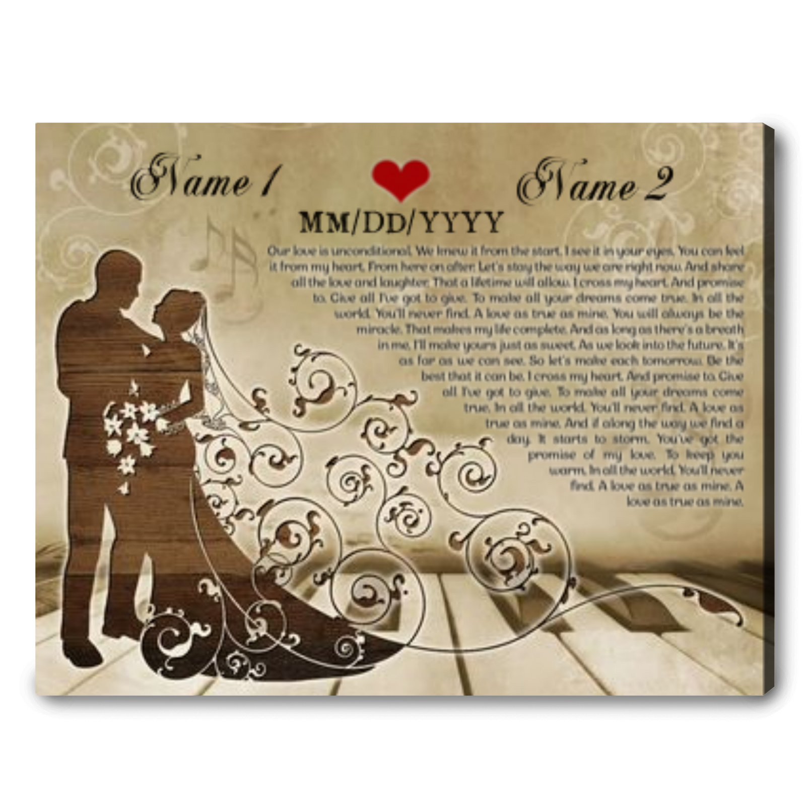 Custom Song Lyrics Canvas, Best Gift For Wedding, Anniversary, Personalized Wedding Song Canvas Print