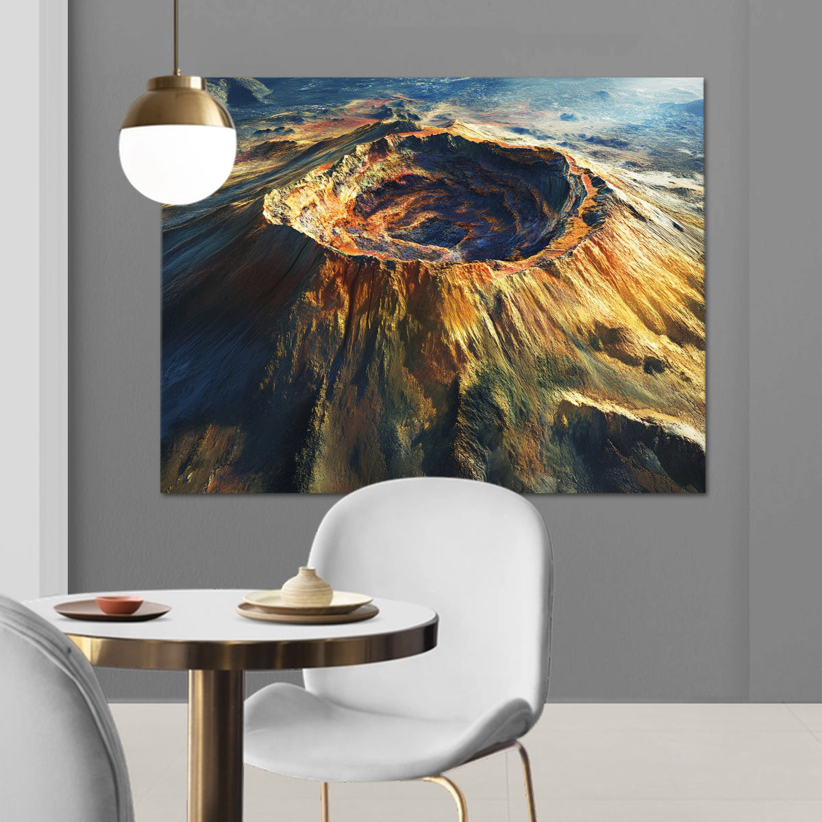 Fiery Crater Mountain Dramatic Abstract Canvas Wall Art