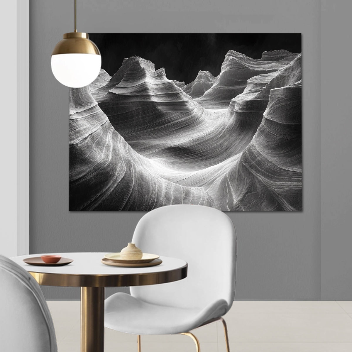 Ethereal Waves Monochromatic Abstract Canvas Wall Art