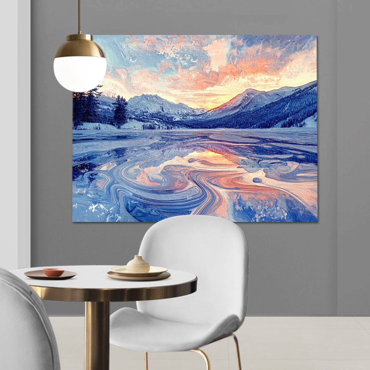 Winter Serenity Mountain Landscape Abstract Canvas Wall Art