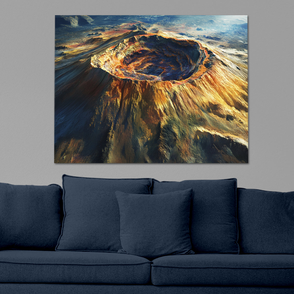 Fiery Crater Mountain Dramatic Abstract Canvas Wall Art