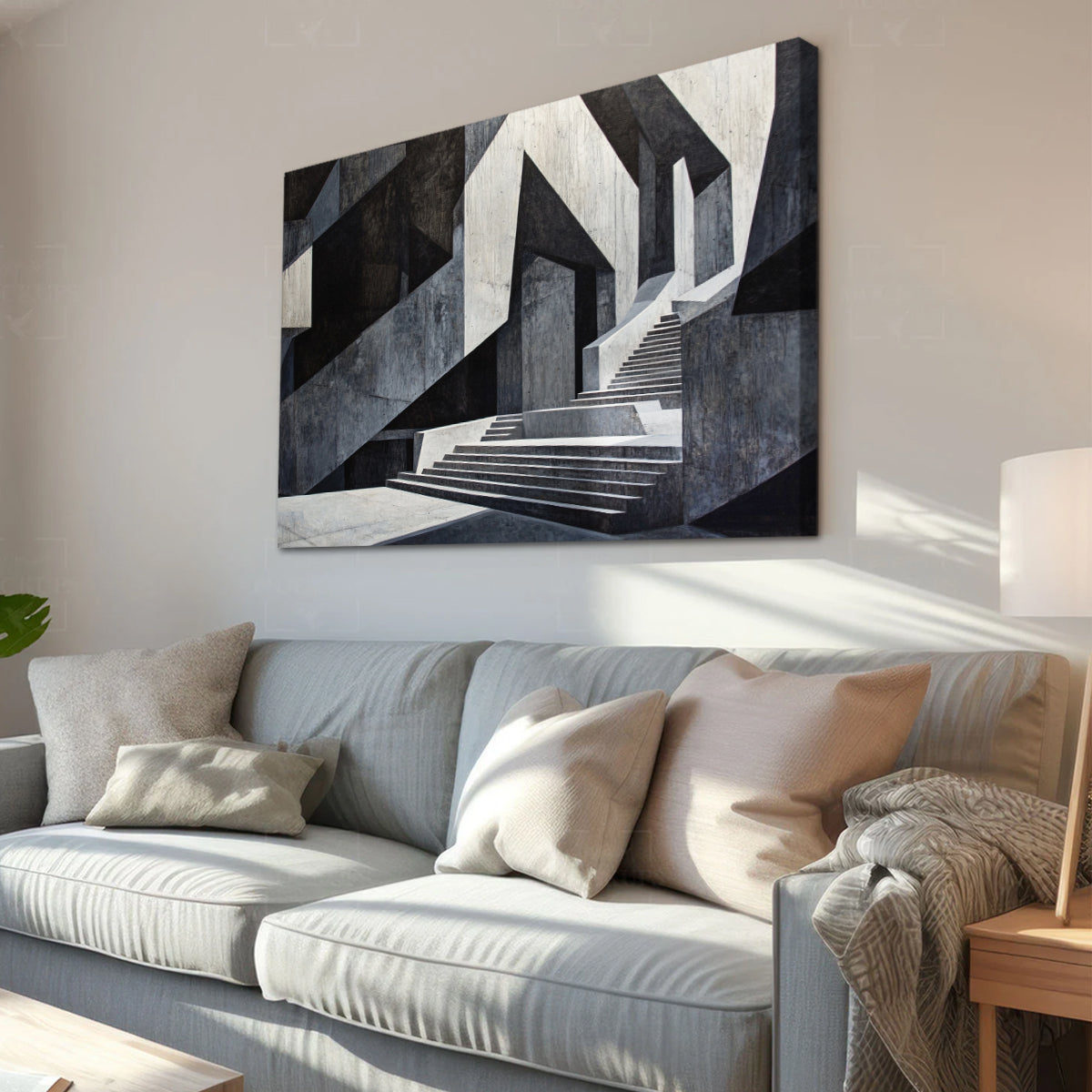 Monochrome Ascension Minimalist Geometric Abstract Canvas Wall Art