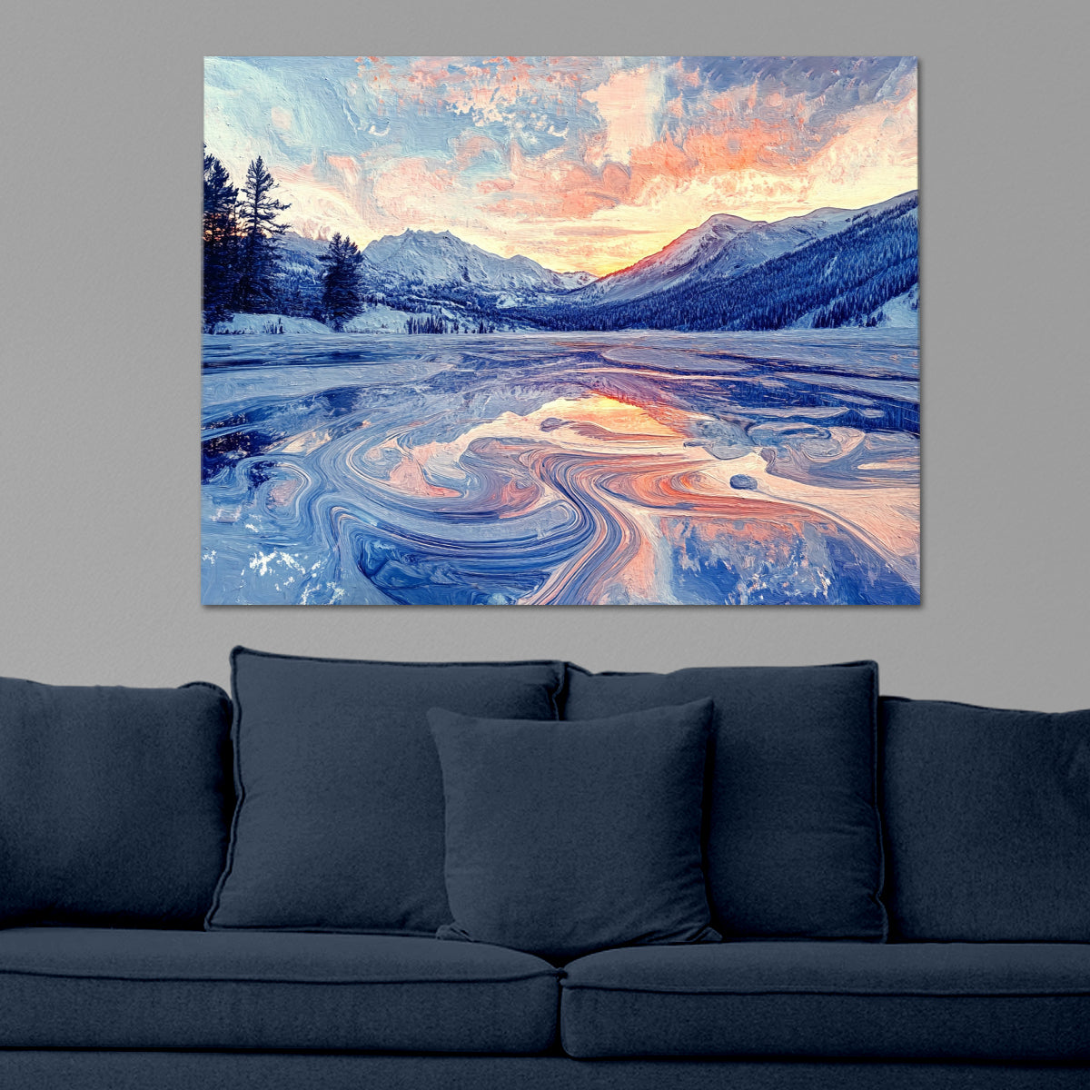 Winter Serenity Mountain Landscape Abstract Canvas Wall Art