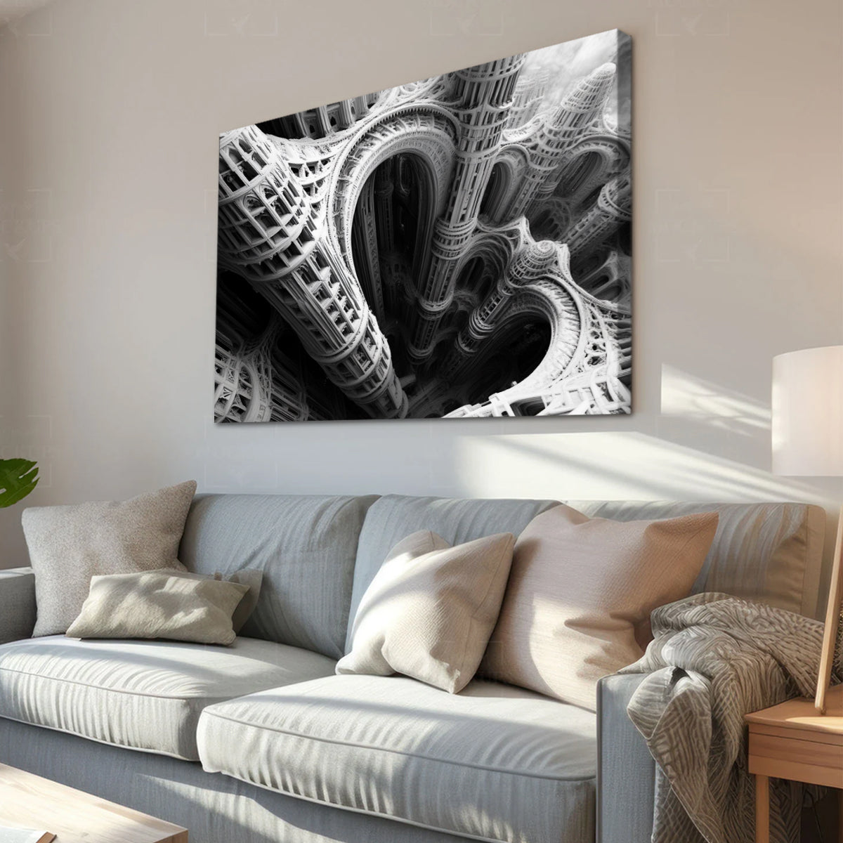 Architectural Abyss Monochromatic Abstract Canvas Wall Art