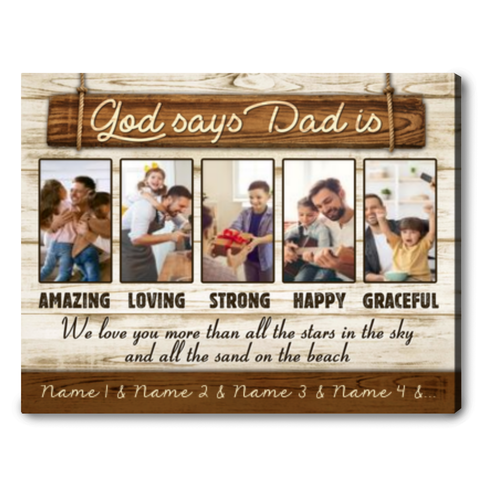 Best Father's Day Gift Ideas Personalized Photo and Names Canvas Print