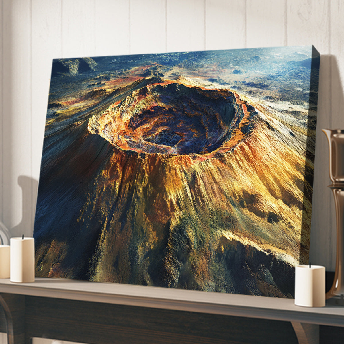 Fiery Crater Mountain Dramatic Abstract Canvas Wall Art