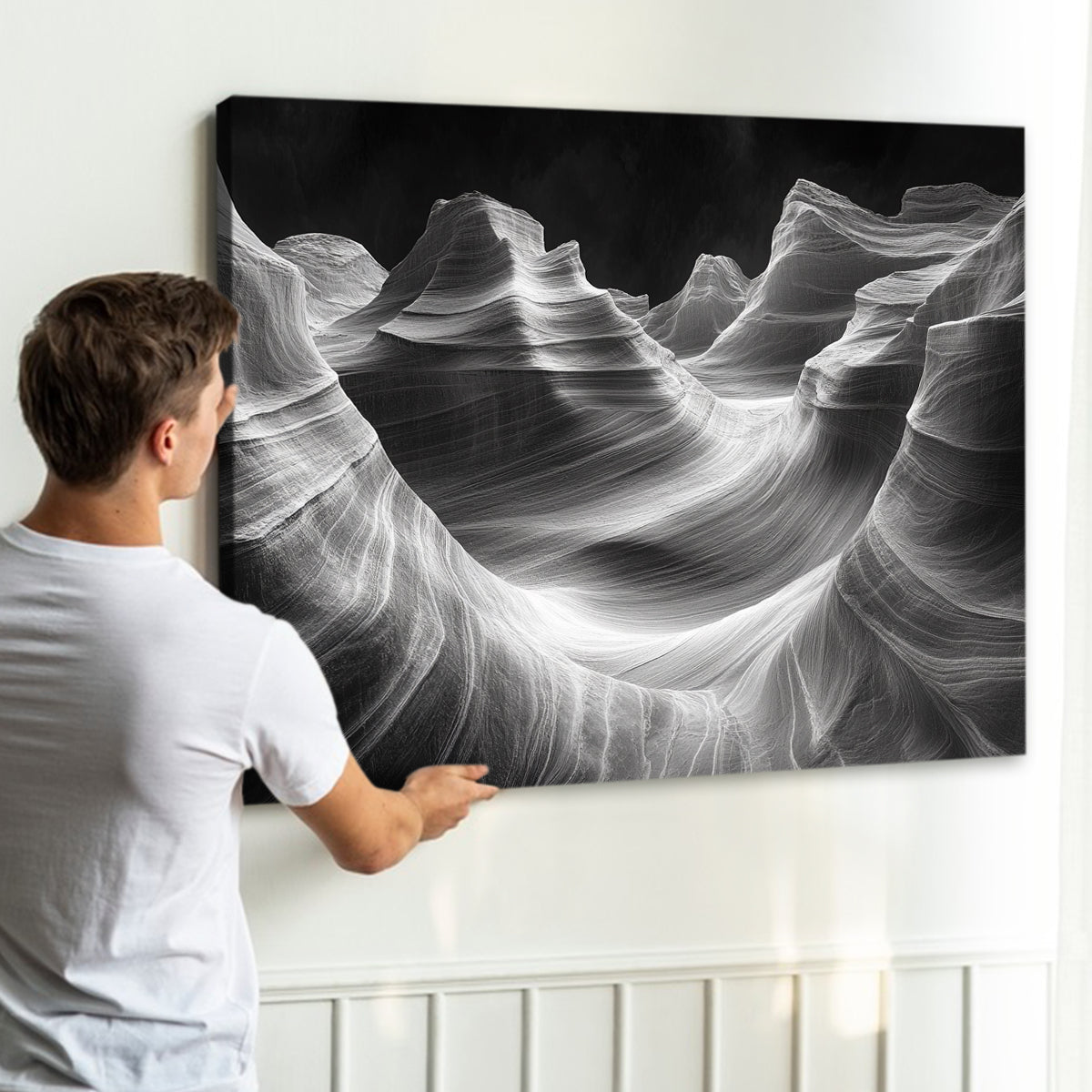 Ethereal Waves Monochromatic Abstract Canvas Wall Art