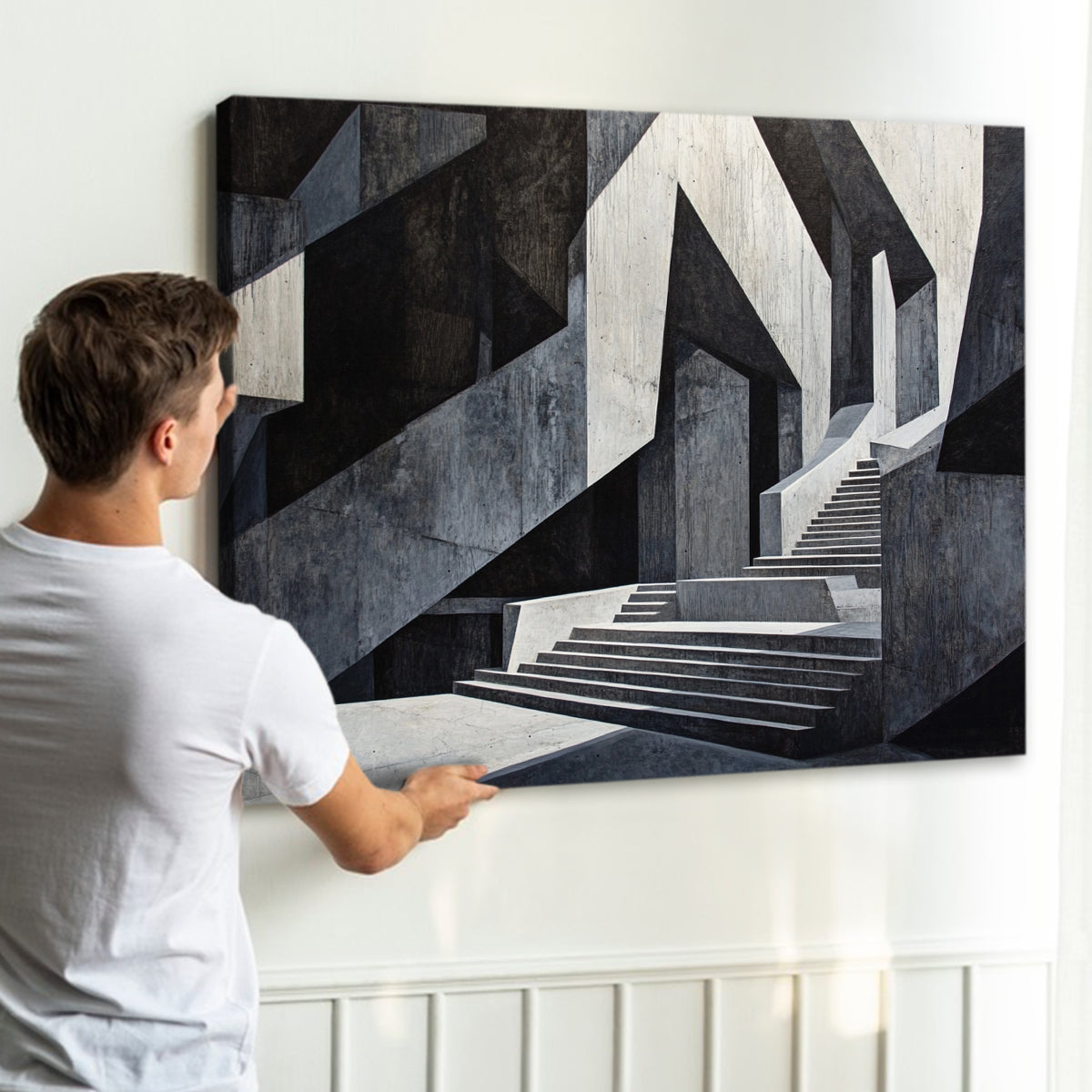 Monochrome Ascension Minimalist Geometric Abstract Canvas Wall Art