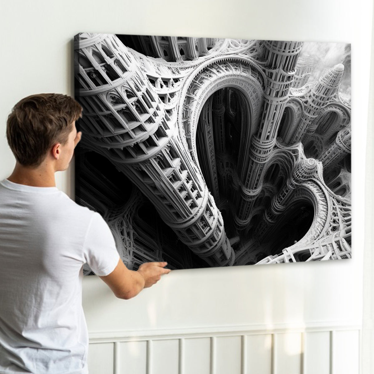 Architectural Abyss Monochromatic Abstract Canvas Wall Art