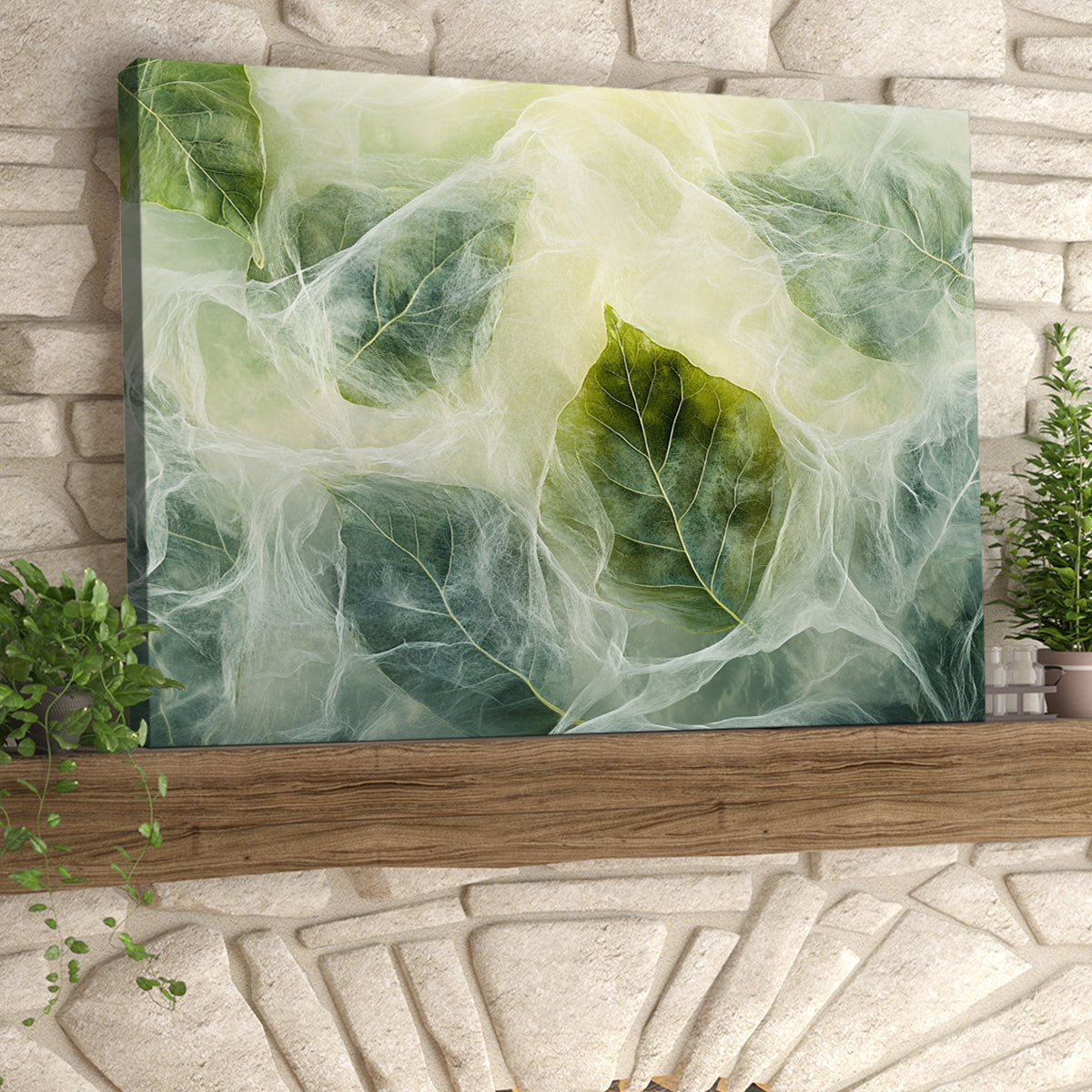 Ethereal Leaves Nature Abstract Canvas Wall Art for Living Room