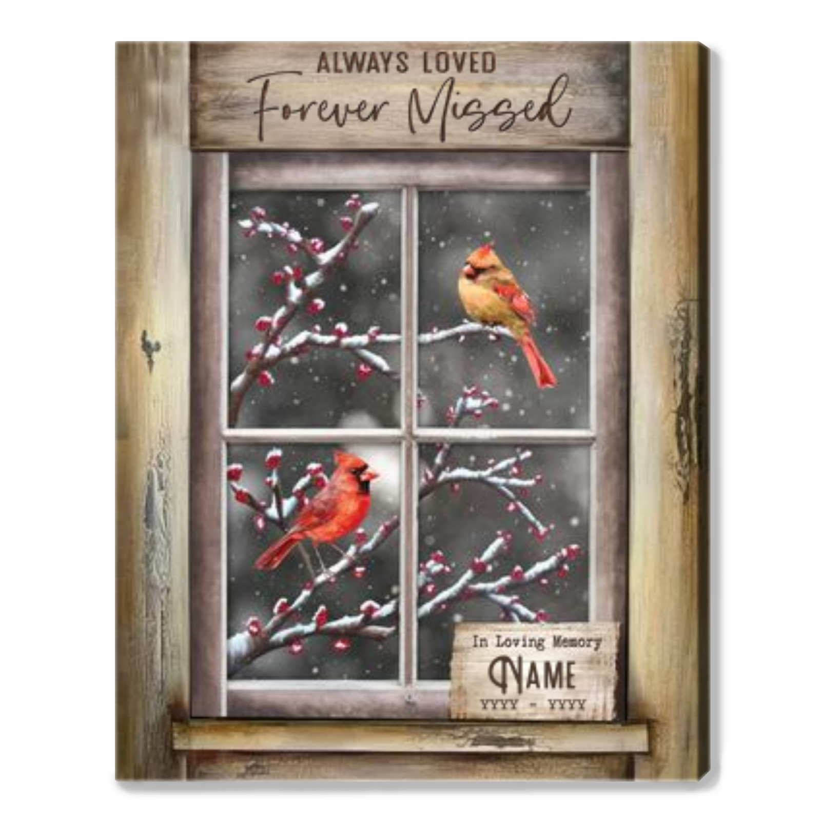 Customized Memorial Gift for Loss of Loved Ones Winter Cardinal Canvas Print