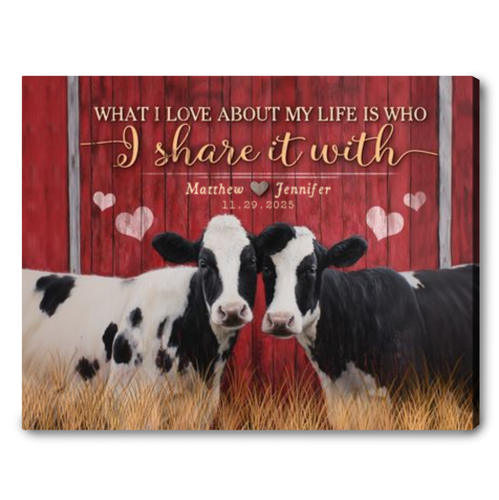 Personalized Couple Farm Cow Canvas Wall Art – What I Love About My Life