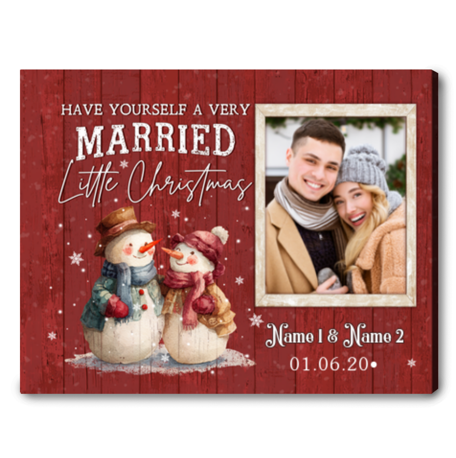 Have Yourself A Very Married Little Christmas – Personalized Photo Gift For Couple Christmas Canvas Wall Art