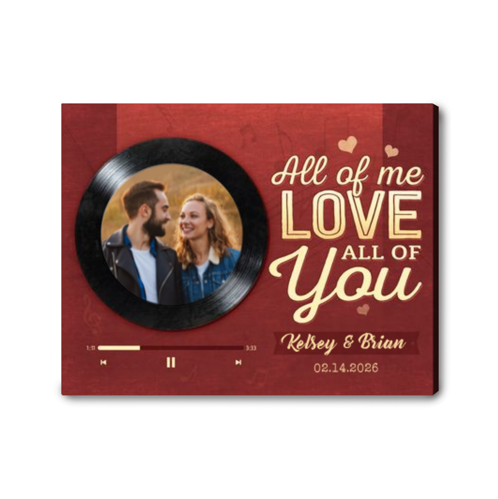 Loves All of You Vinyl Record Personalized Canvas Photo Print Gift for Valentine’s Day
