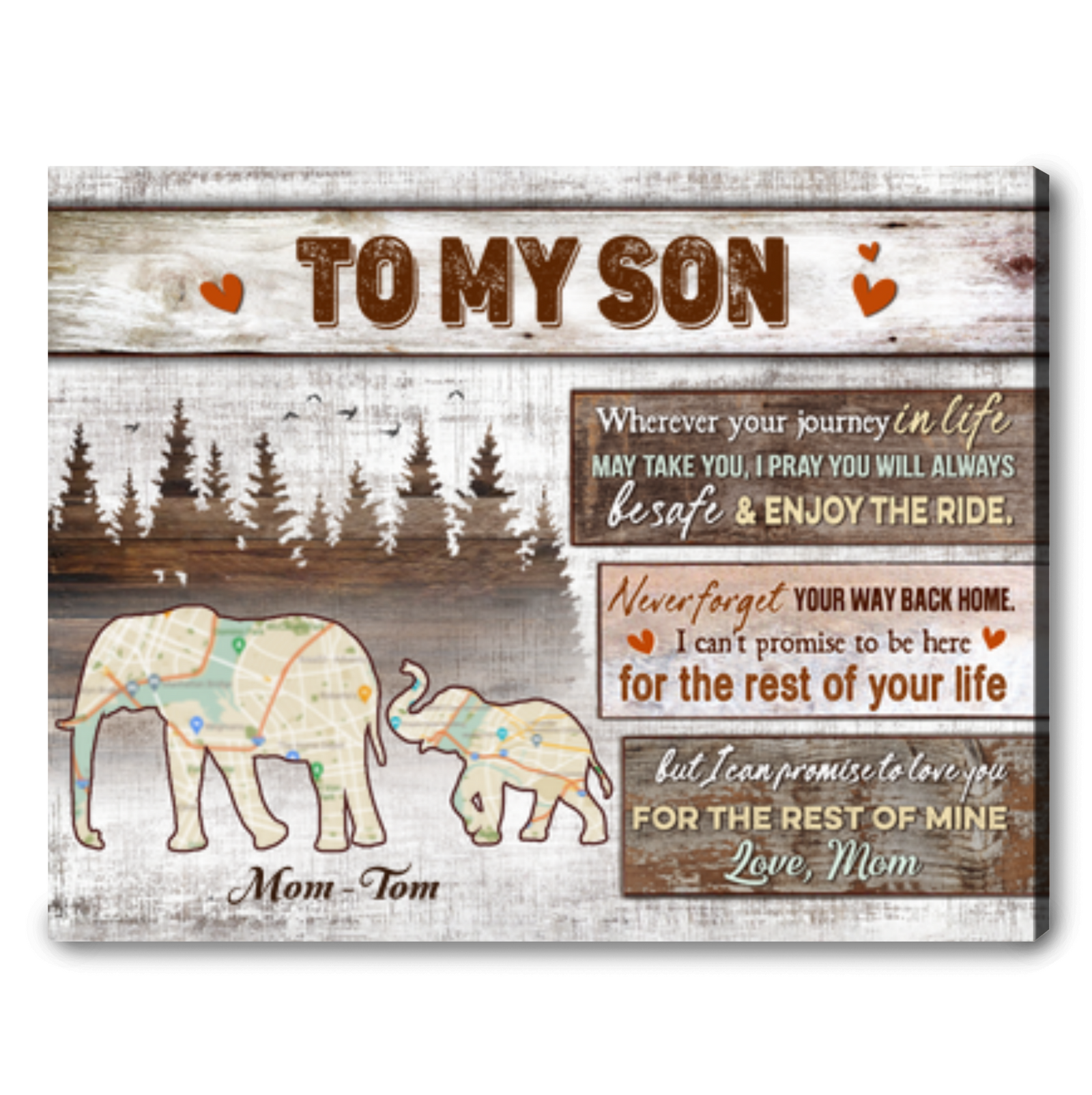 Christmas Gift For Son Elephant Motherhood Map Custom Canvas Print