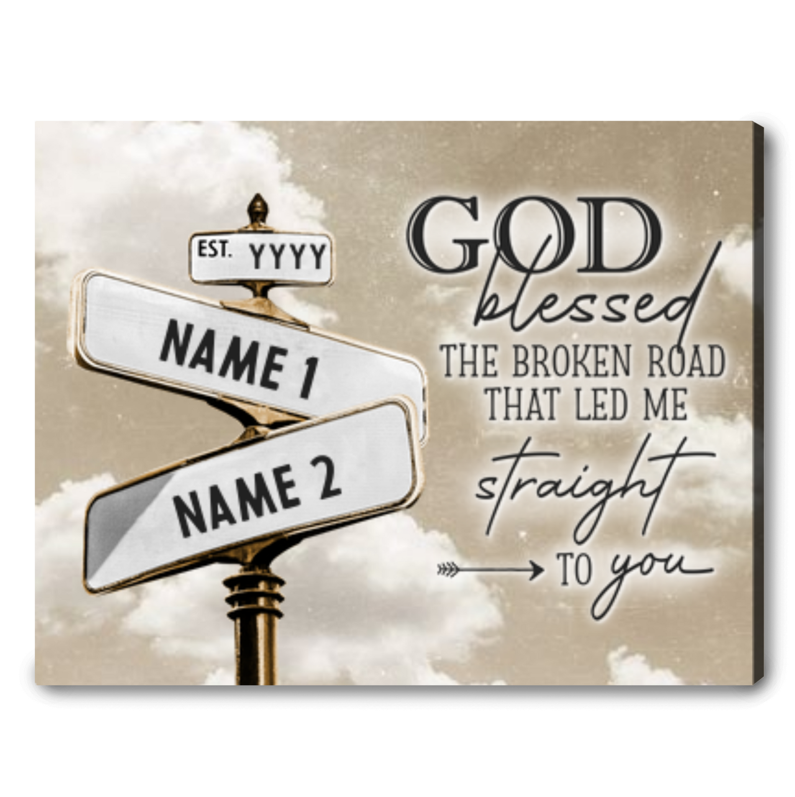 The Broken Road Custom Name Canvas - Personalized Couple’s Street Sign Art