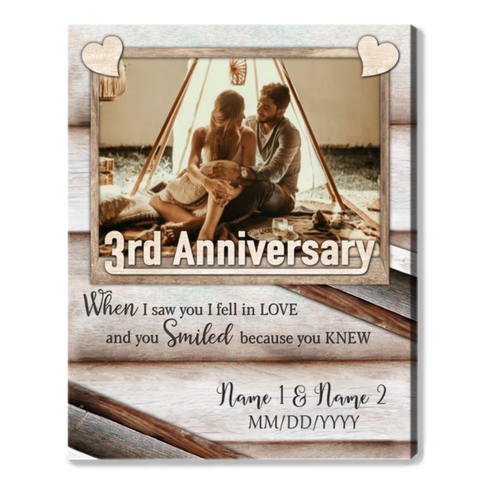 Happy 3rd Wedding Anniversary Custom Photo Canvas Print