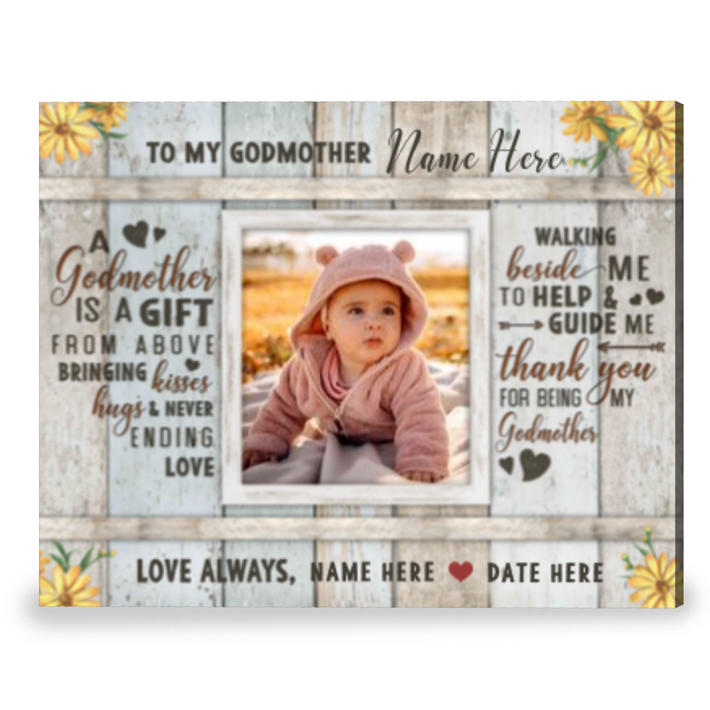 Personalized Gift For Godmother Baptism Gift Mother's Day Gift Canvas