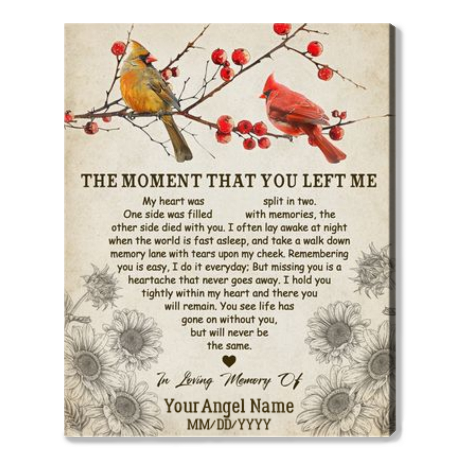 Cardinal Memorial Gift For Loss Of Loved One Canvas Print 