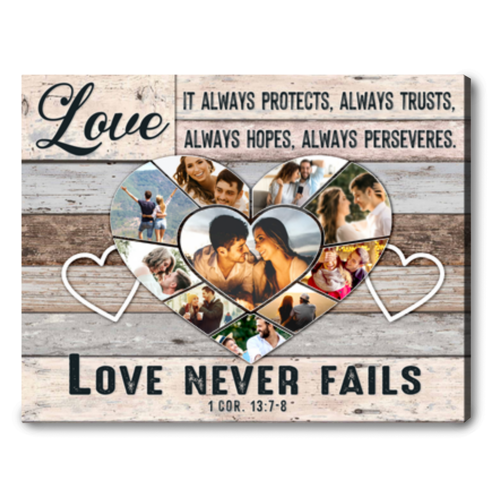 Personalized Anniversary Gift for Her for Him Heart Shaped Photo Collage Couple Canvas Print