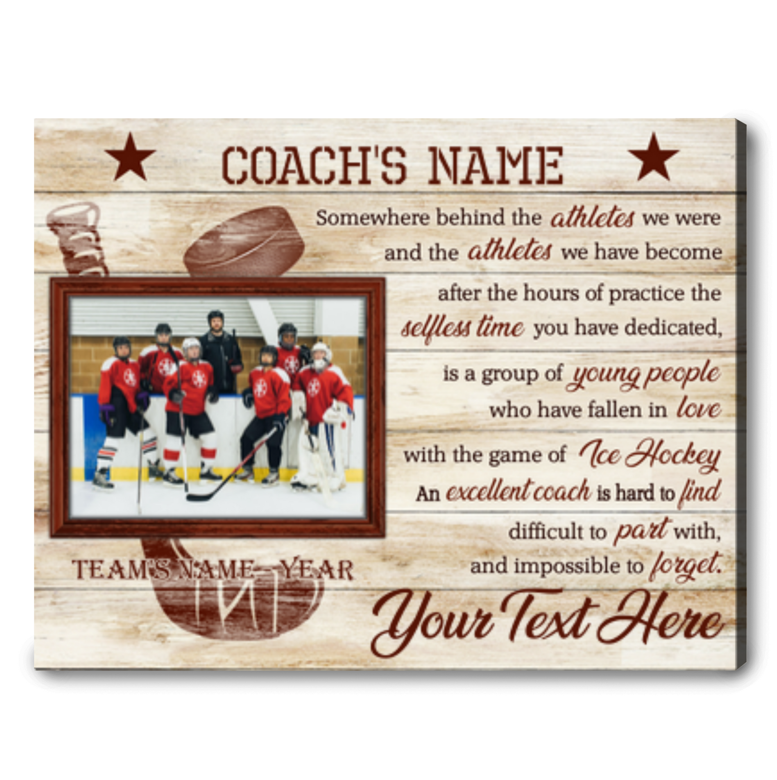 Custom Photo Ice Hockey Coach Canvas Wall Art Thank You Coach Appreciation Gift