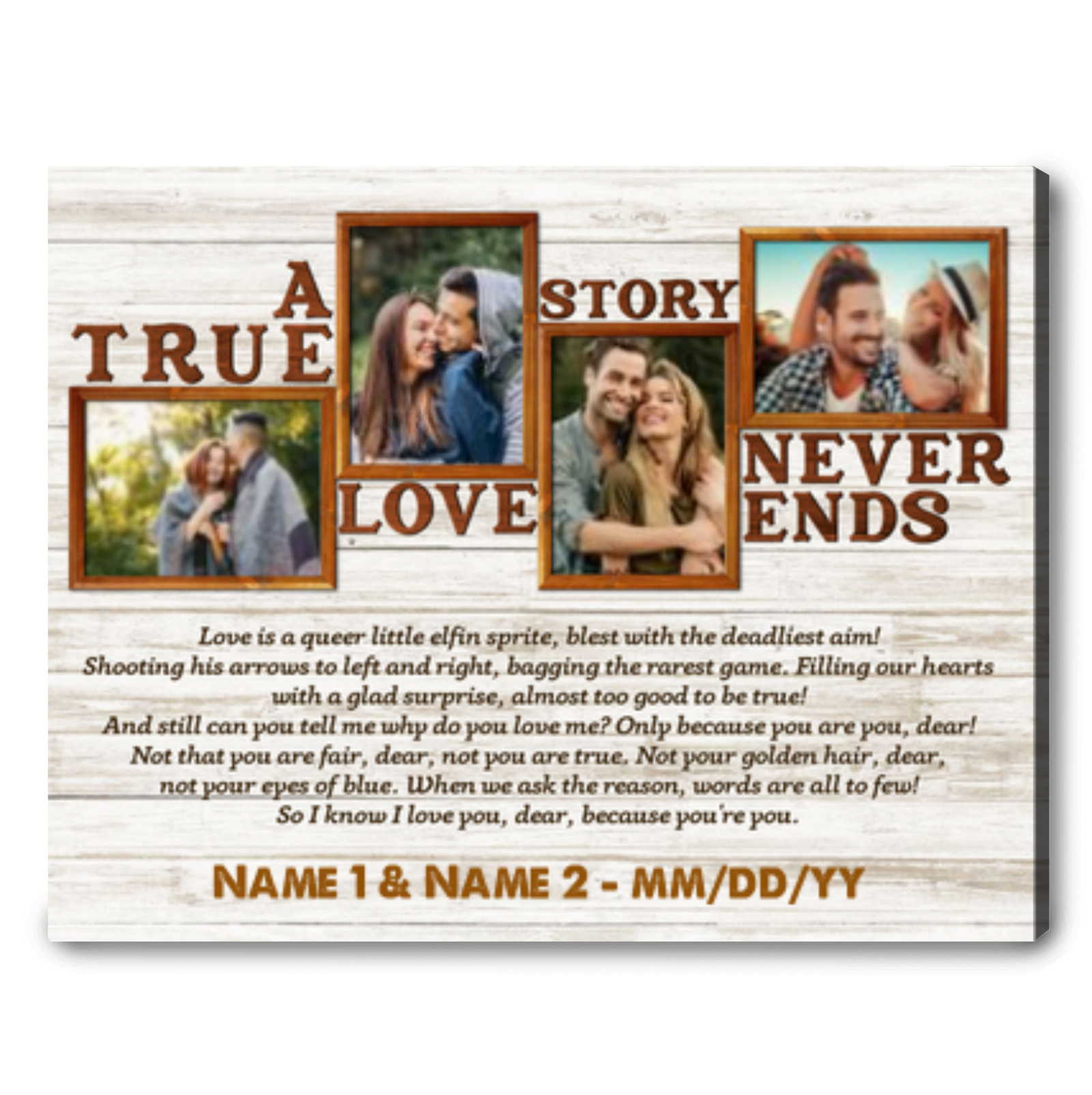 Customized Song Lyrics Canvas Print For Couple A True Love Story Never Ends