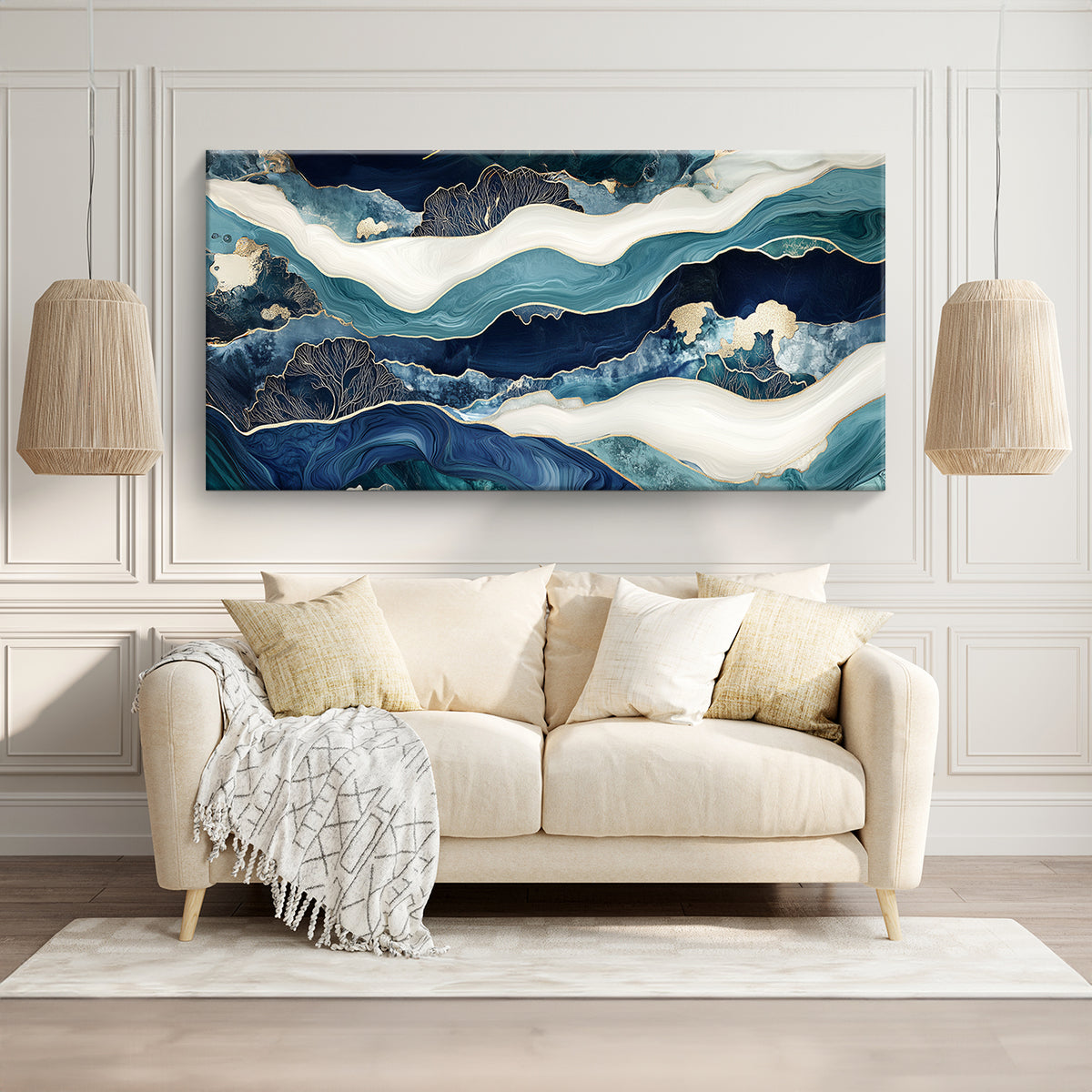 Oceanic Reverie Modern Abstract Canvas Wall Art for Living Room