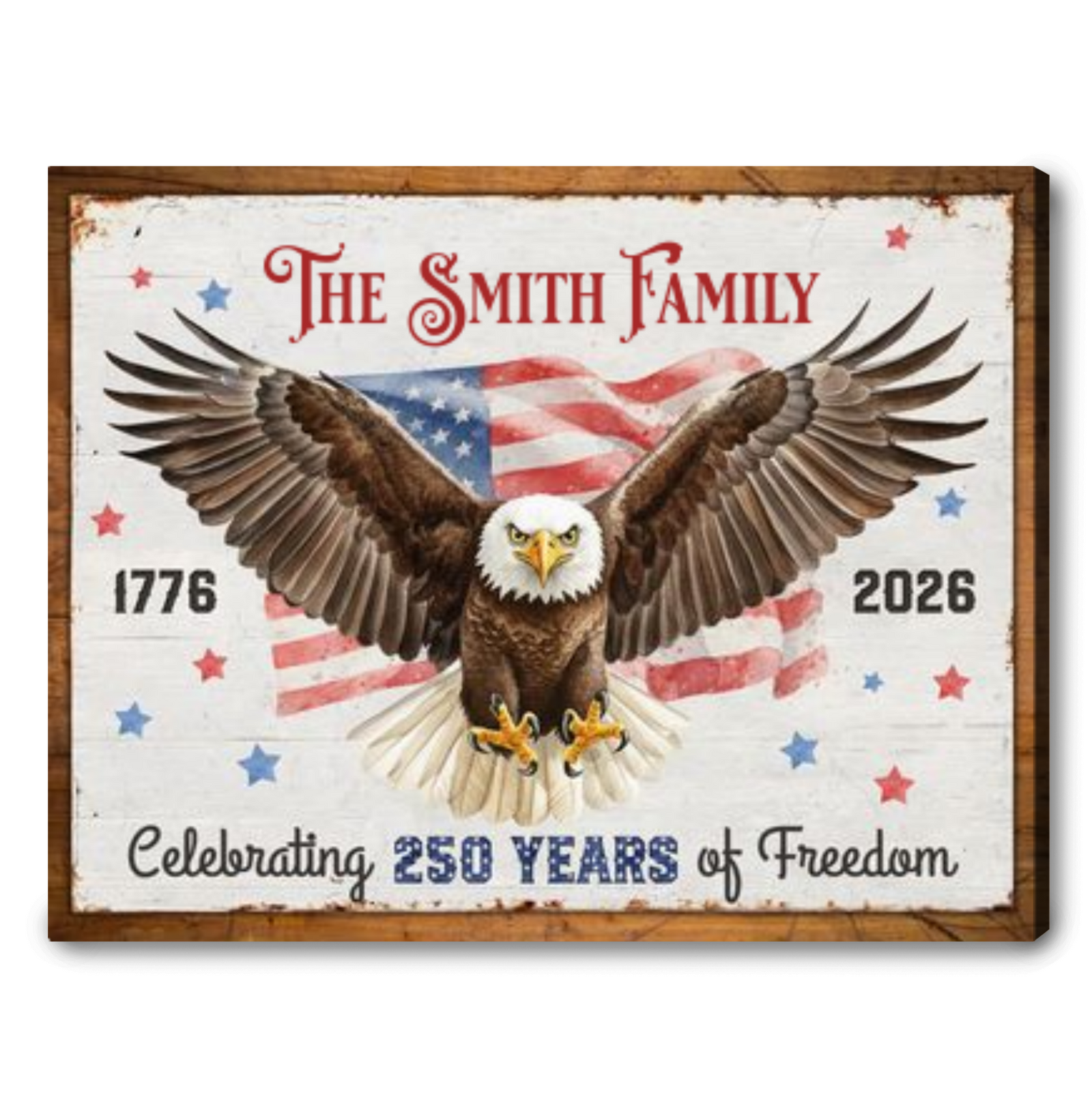 250th Anniversary USA Custom Family Name Canvas - Patriotic Eagle Wall Art