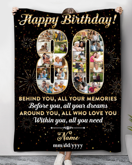 Personalized Photo Collage 80th Birthday Blanket Best 80th Birthday Gift Idea