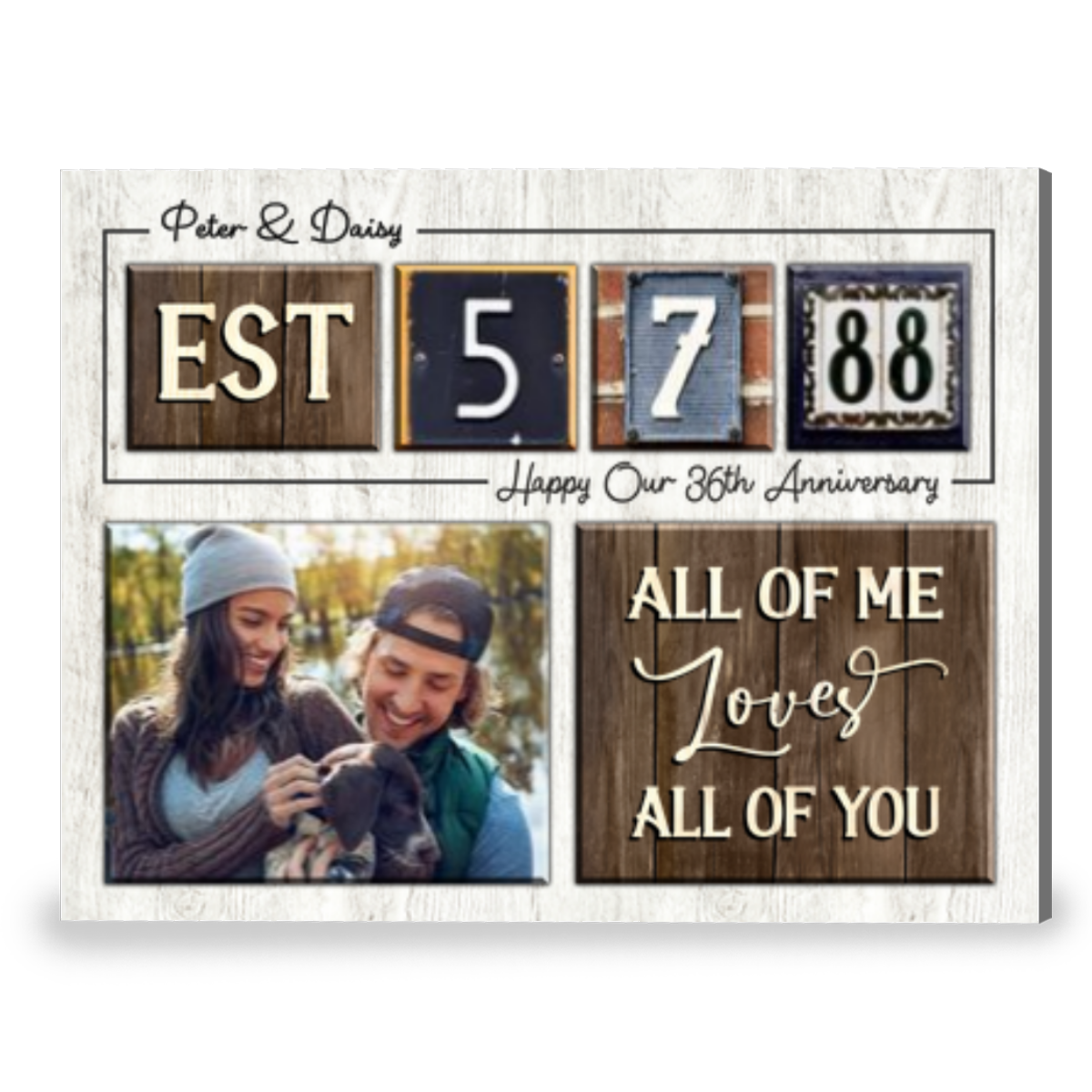 Happy 36th Anniversary Gift Custom Date For Couple Canvas Wall Art 