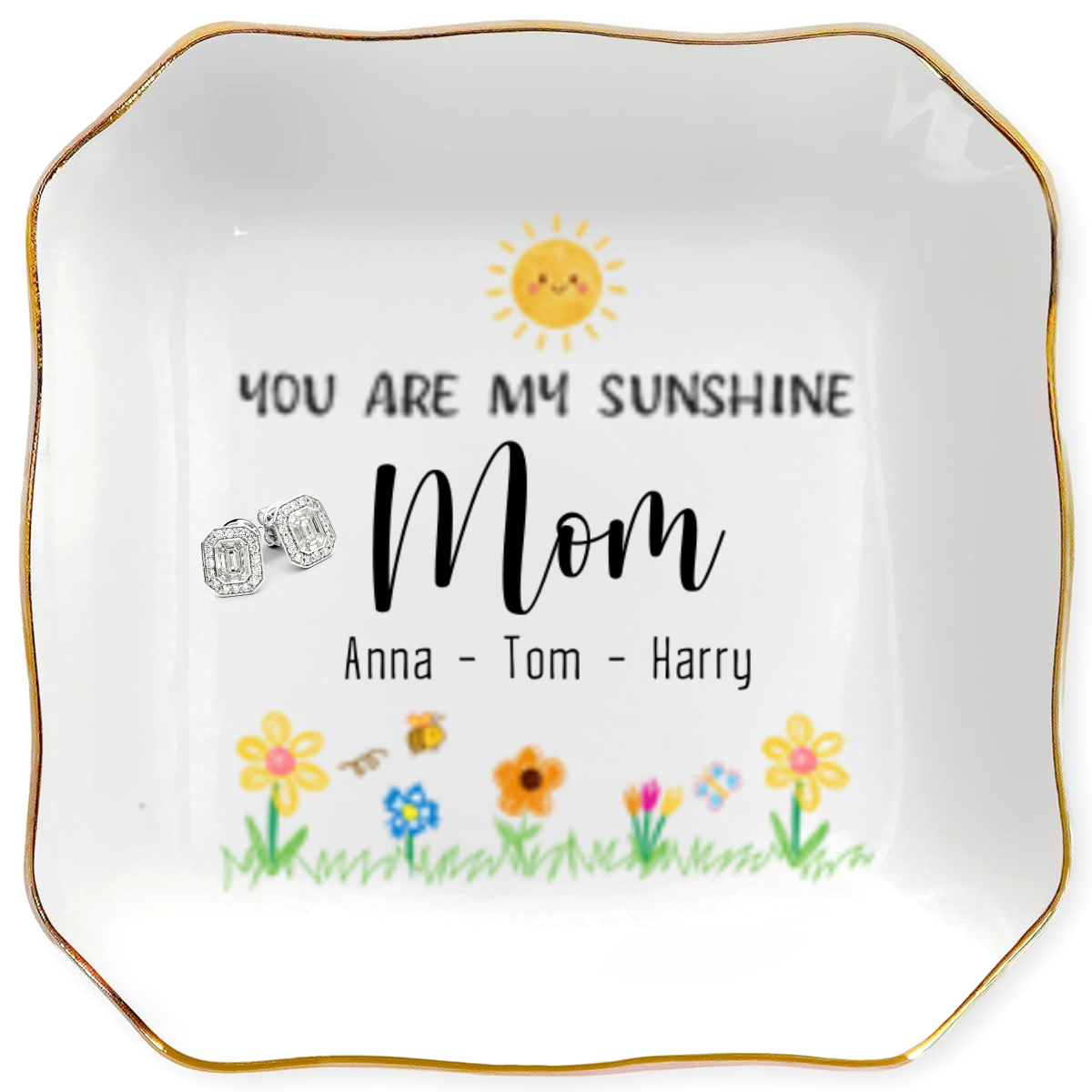You Are My Sunshine Mom Personalized Name Jewelry Dish Gift From Kids