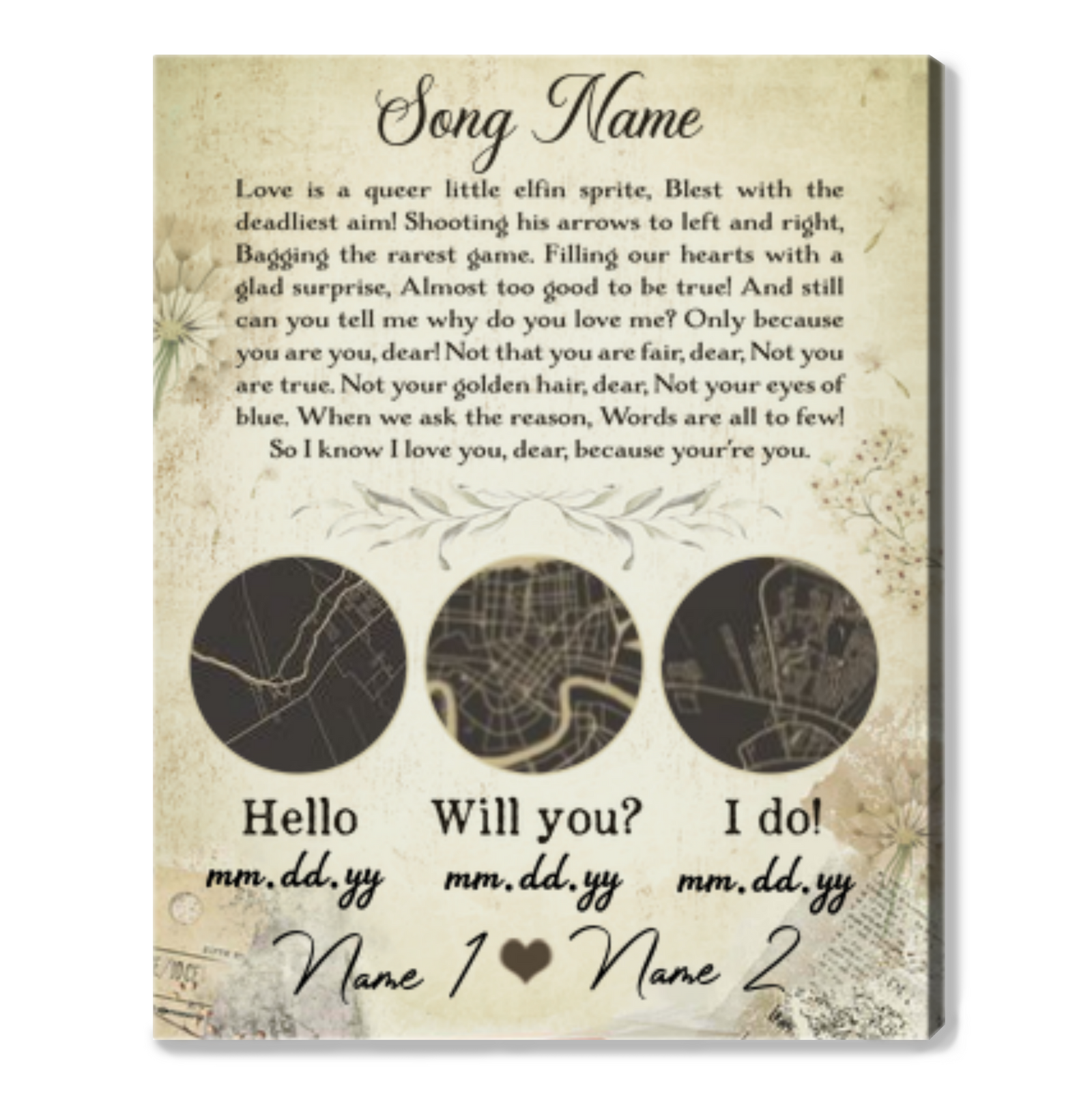 Personalized Location Map Canvas Print Romantic Gift Idea For Couple