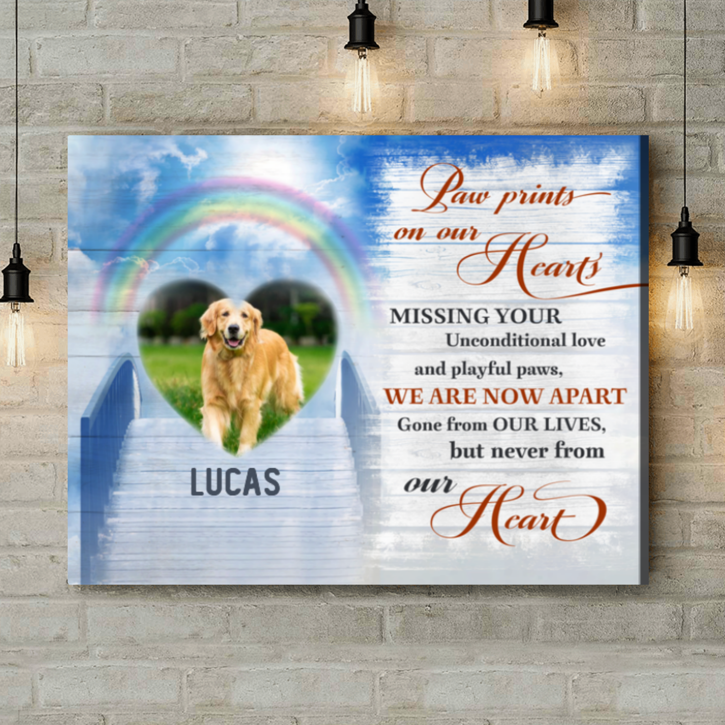 Paw Prints on our Hearts Canvas, Personalized Pet Memorial Gifts, In Loving Memory Gifts, Custom Pet Memorial