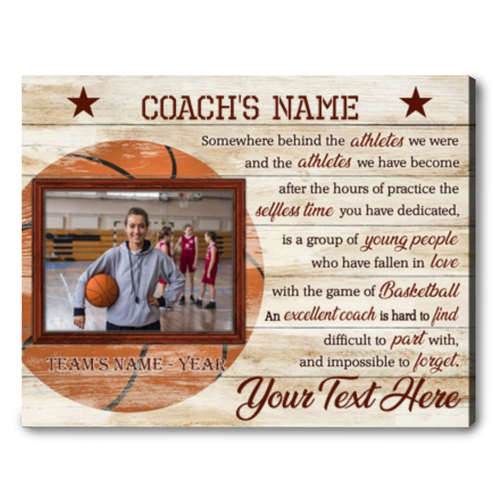 Custom Photo Basketball Coach Canvas Wall Art Thank You Coach Appreciation Gift