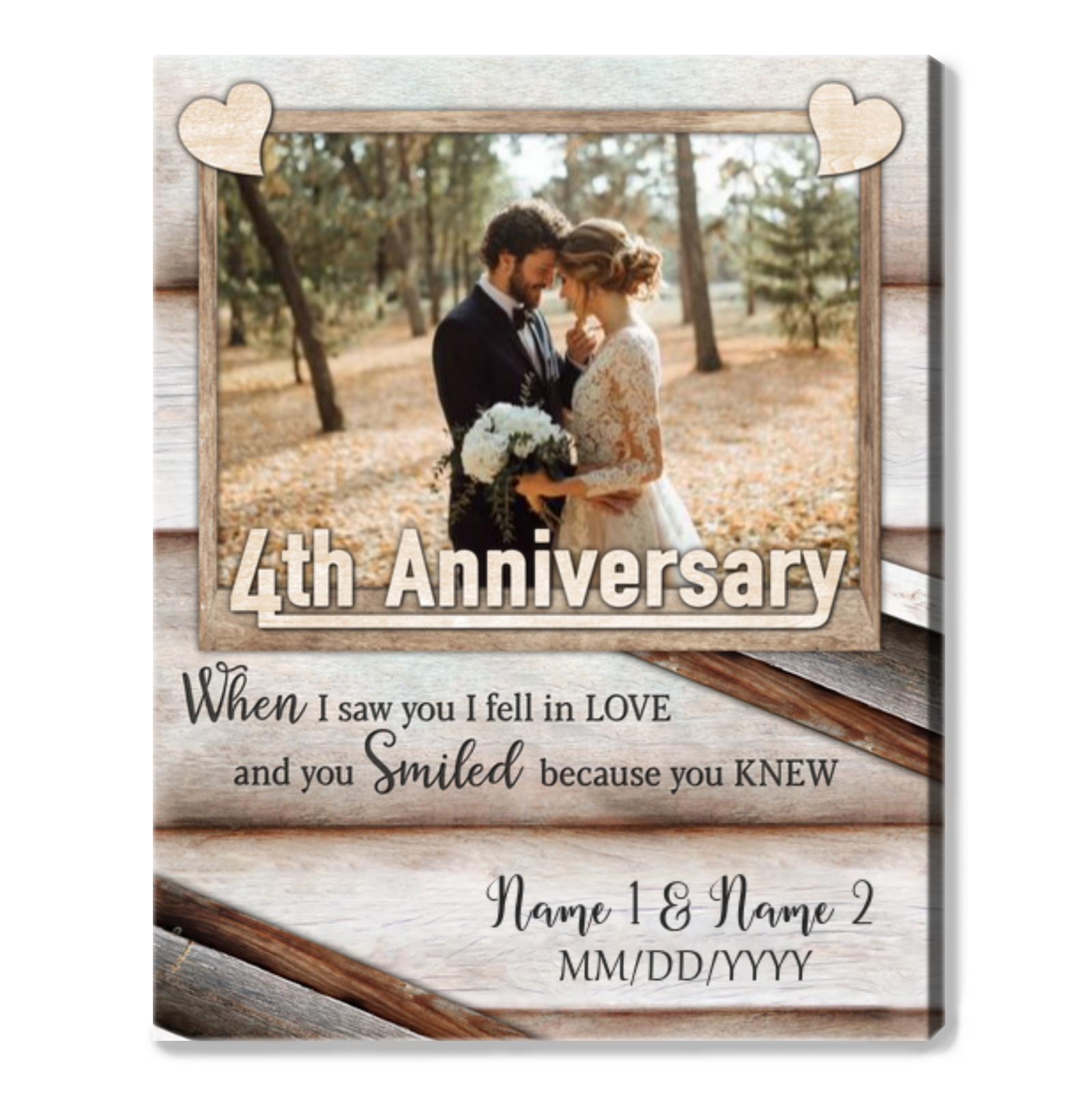 Happy 4th Wedding Anniversary Custom Photo Canvas Print