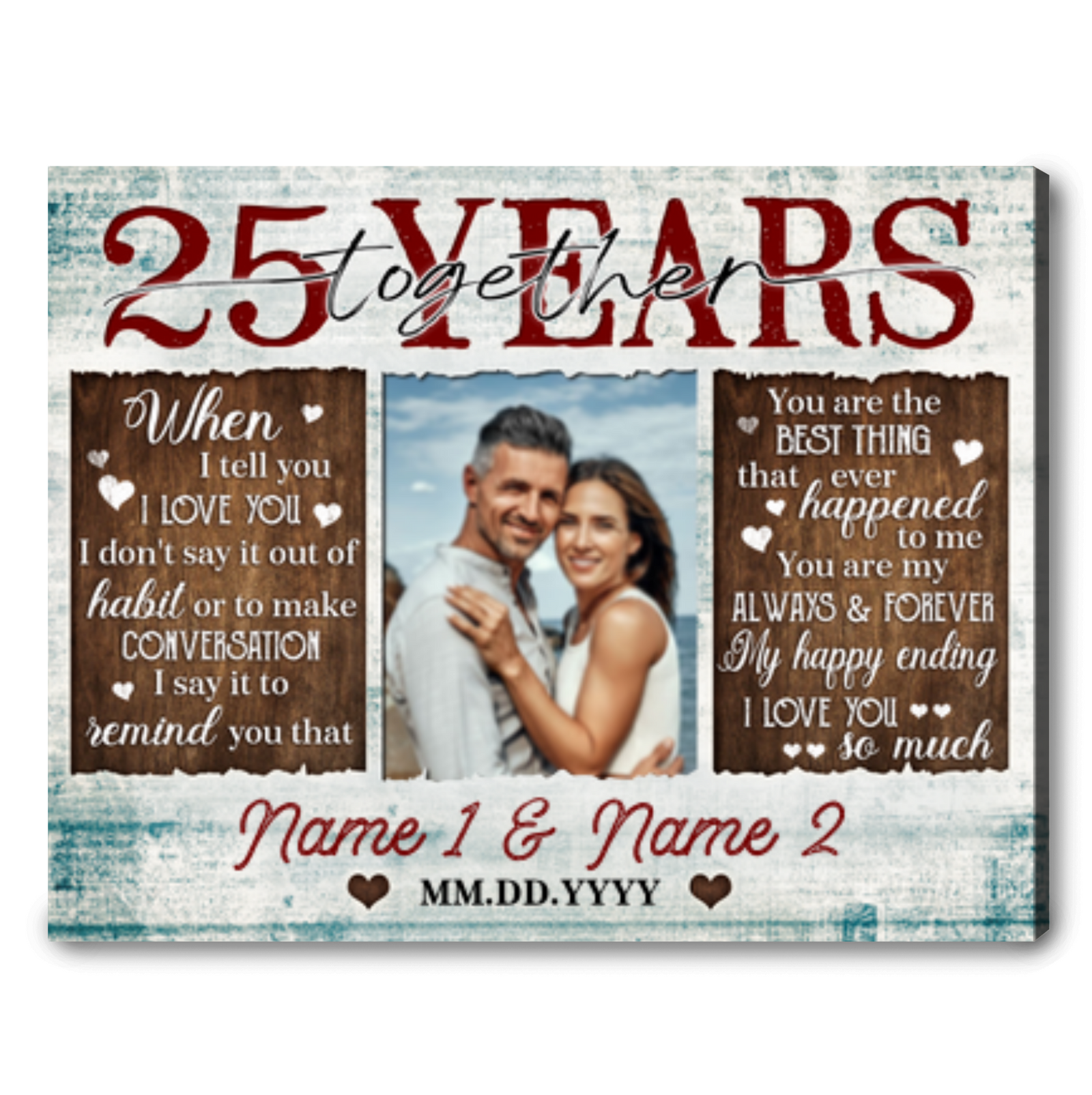 Unique 25 Years Anniversary Gift Custom 25 Years Together Photo Canvas Print