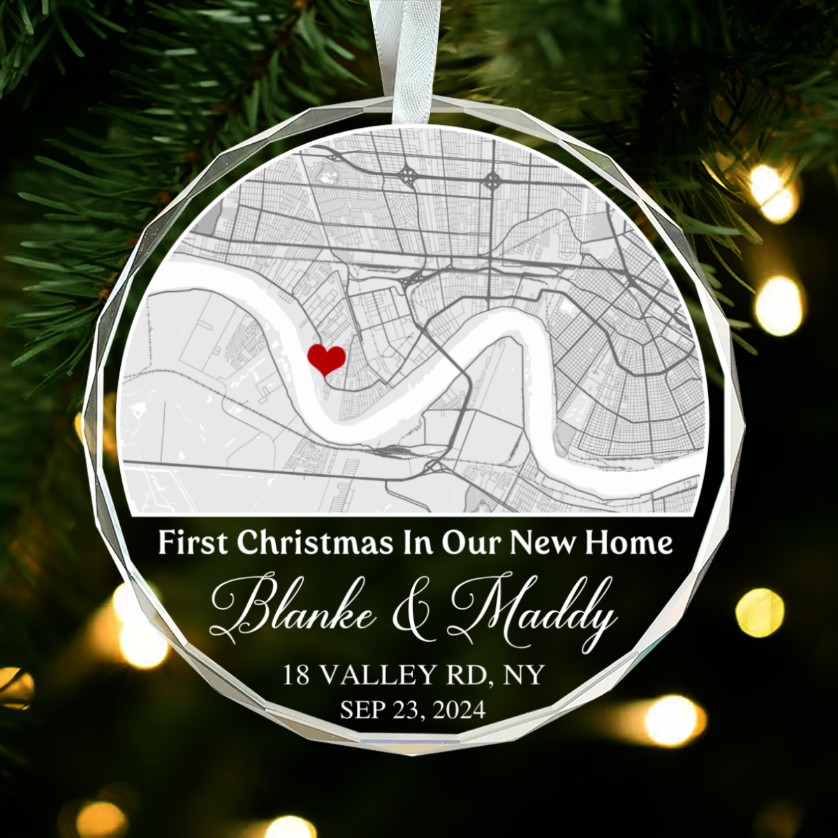 First Christmas In New Home - Custom Map Personalized Christmas Glass Ornament Home Decoration 
