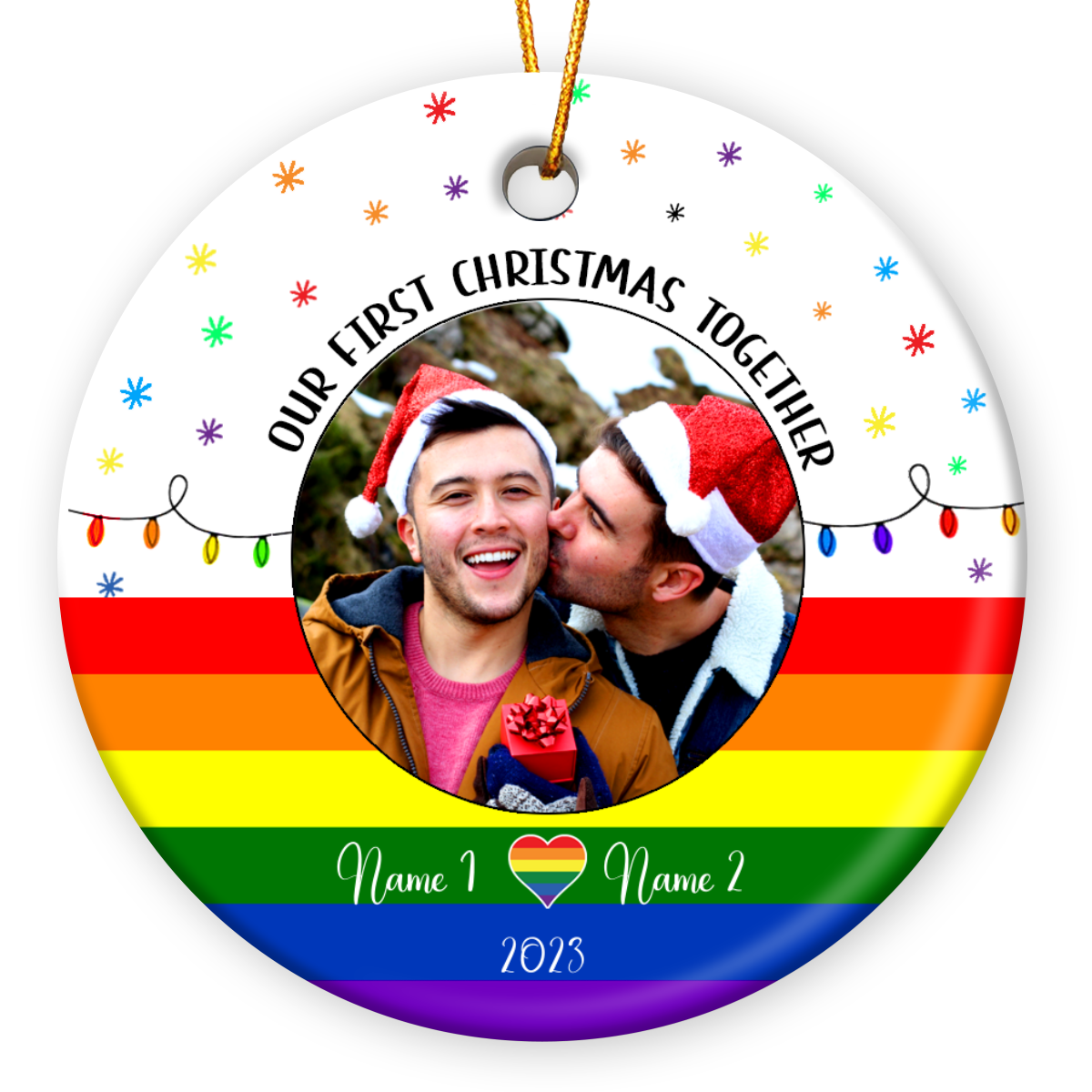Custom Couple Gay Rainbow Gift LGBT Christmas Ceramic Ornament 