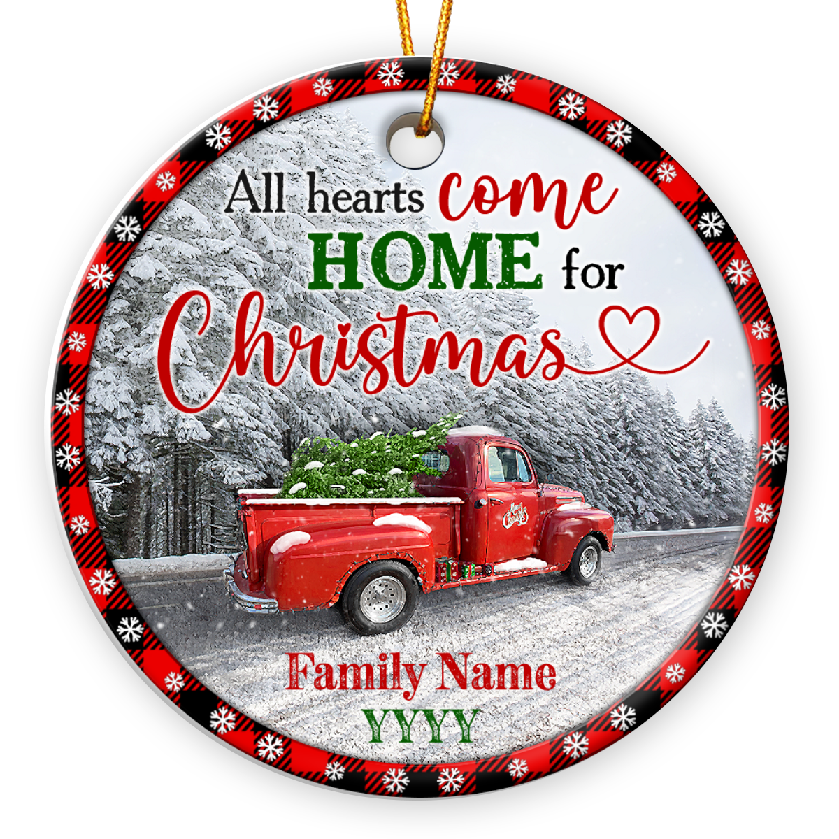 Personalized Family Name Christmas Gift Red Truck Xmas Ornament 