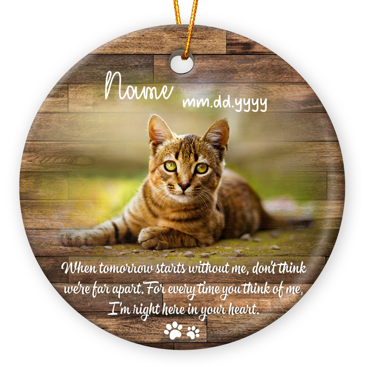 Custom Cat Memorial Portrait Photo Ceramic Christmas Ornament