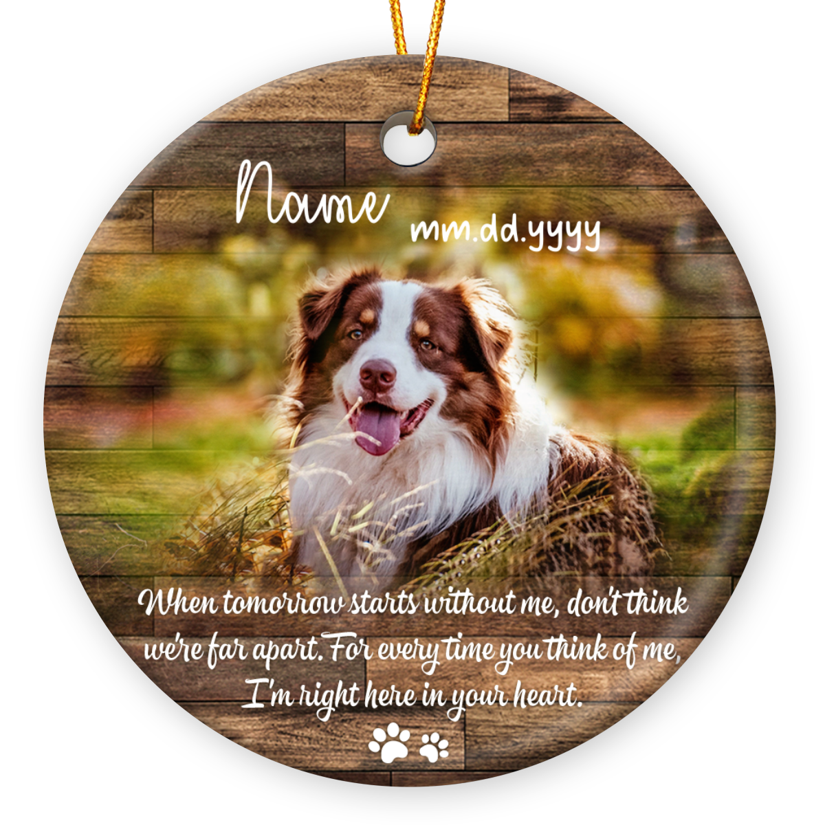 Custom Dog Memorial Portrait Photo Ceramic Christmas Ornament 