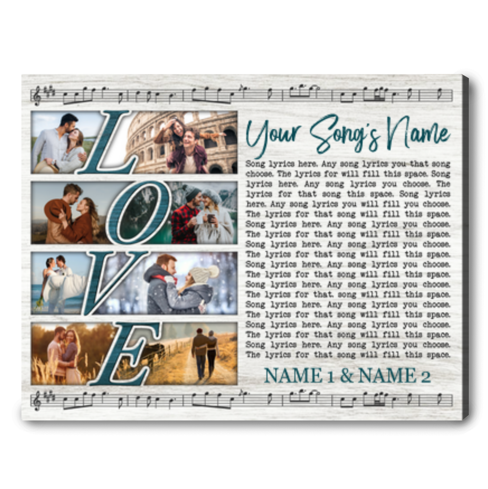 Customized Wedding Song Lyrics Gift Idea Married Couple Photo Collage Canvas Print